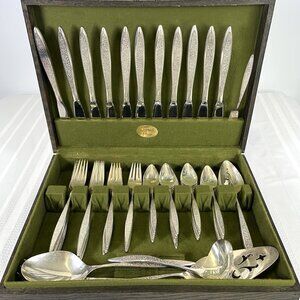 Vintage 60s MCM Deco International Silverplate Flatware Set w/ Chest 65pc Floral